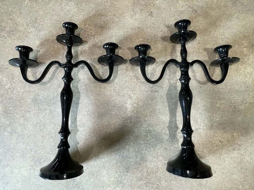 Set of Black Metel Candelabras 3 Arm 11.5in x 15in Candle holder, Moody Home Dec